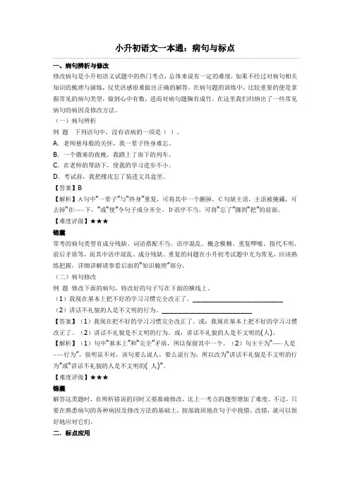 2020小升初复习-小升初语文一本通-病句与标点通用版