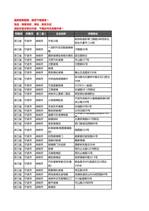 新版浙江省宁波市余姚市玻璃企业公司商家户名录单联系方式地址大全73家
