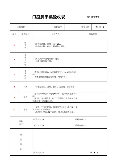 门型脚手架验收表
