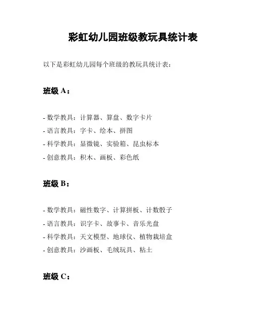 彩虹幼儿园班级教玩具统计表