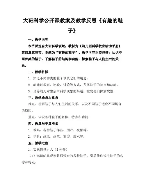 大班科学公开课教案及教学反思《有趣的鞋子》(2)
