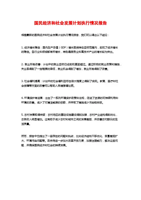 国民经济和社会发展计划执行情况报告