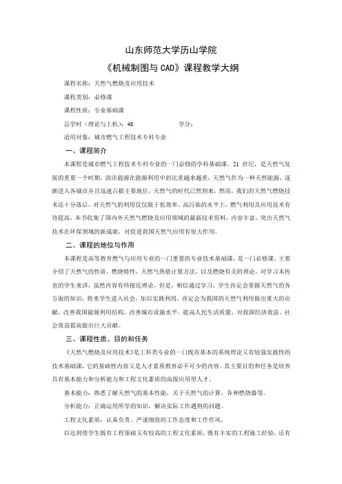 天然气燃烧及应用技术 教学大纲