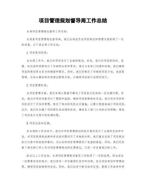 项目管理规划督导周工作总结
