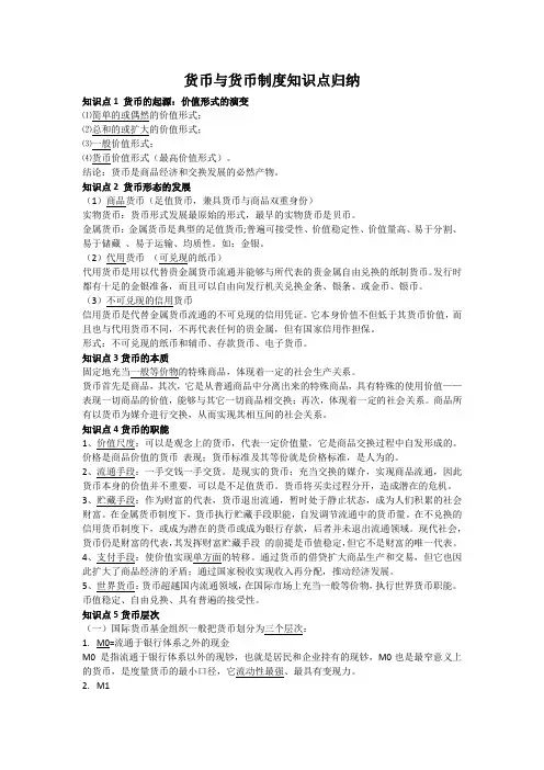 货币与货币制度知识点归纳
