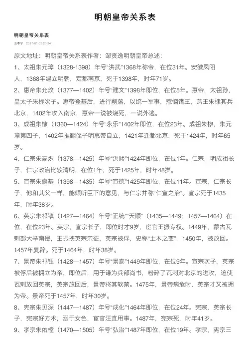 明朝皇帝关系表