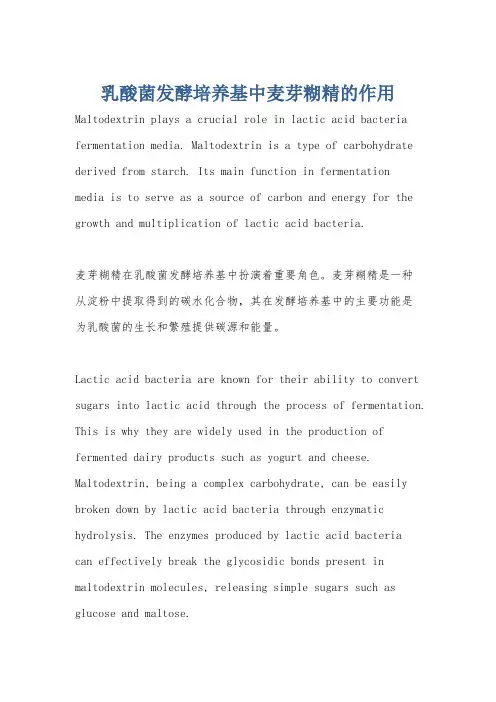 乳酸菌发酵培养基中麦芽糊精的作用