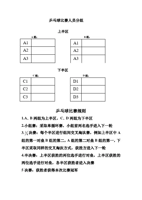 乒乓球比赛分组表