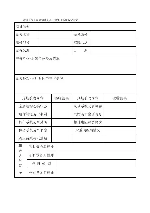 建筑工程有限公司现场施工设备进场验收记录表