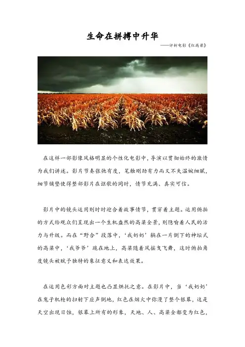 生命在拼搏中升华——评析电影《红高粱》