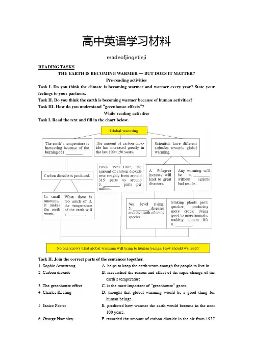 人教版高中英语选修六Book6Unit4ReadingTasks