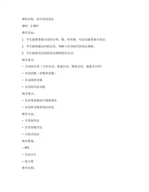 名词英语语法教案设计模板