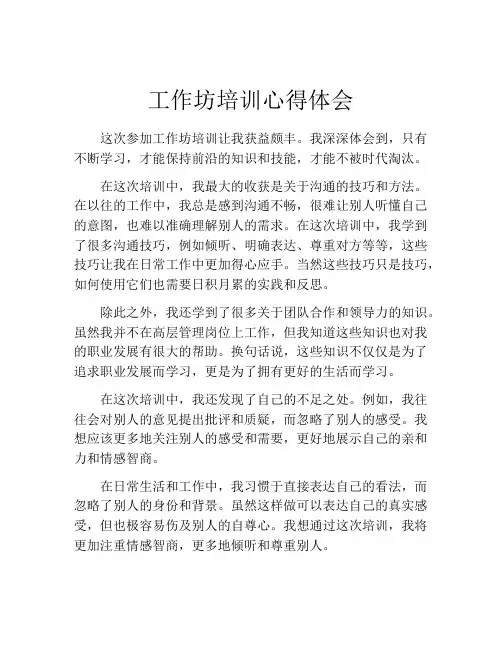 工作坊培训心得体会