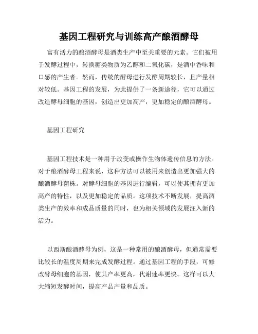 基因工程研究与训练高产酿酒酵母