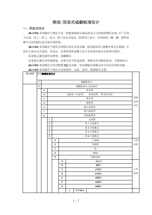 磁翻板液位计简介选型参数表