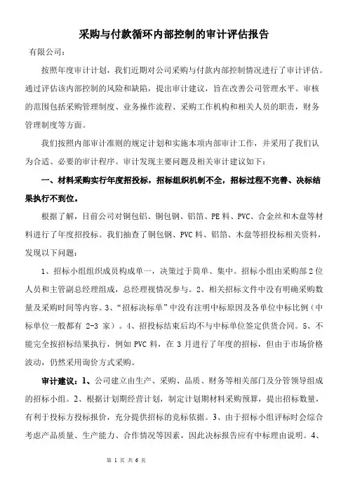 公司采购与付款内部控制审计报告[1]