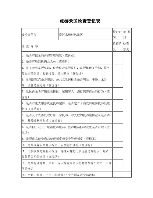 旅游景区检查登记表