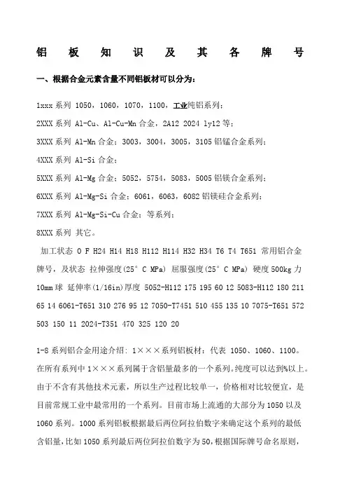 铝板知识及其牌号