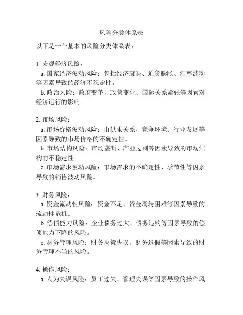 风险分类体系表