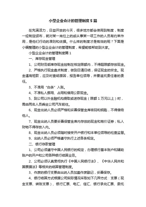 小型企业会计的管理制度5篇