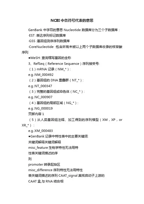NCBI中各符号代表的意思