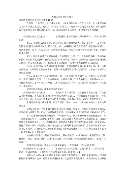 美丽的东湖的学生作文