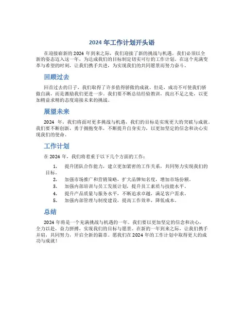 2024年工作计划开头语