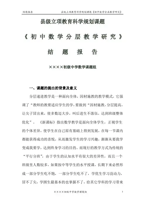 立项教育科学规划课题《初中数学分层教学研究》结题报告