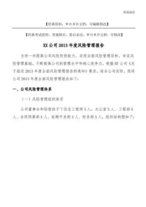 XX公司xx年度风险管理报告