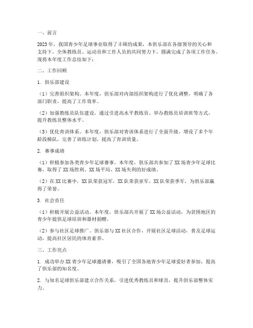 青少年足球俱乐部年度总结范文