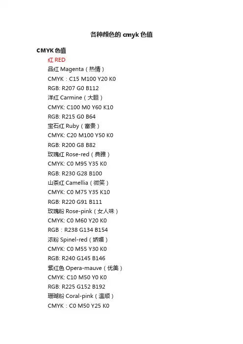 各种颜色的cmyk色值