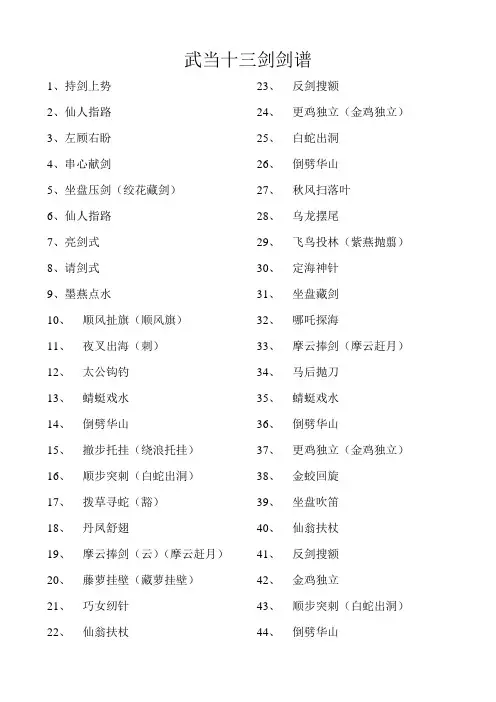 武当十三剑剑谱