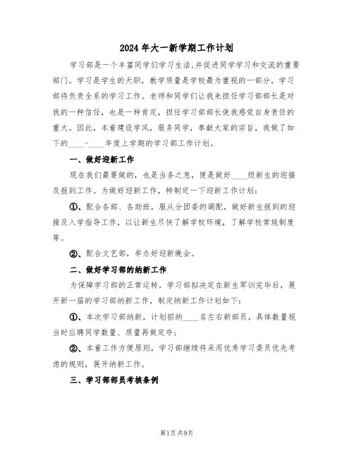 2024年大一新学期工作计划（三篇）