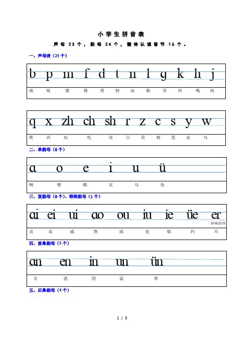 小学生拼音表完整版