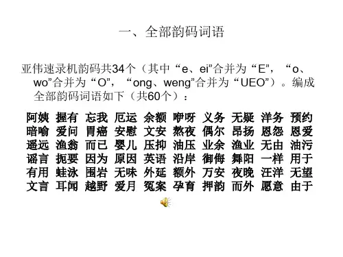亚伟中文速录综合实训教材  全部韵码词语、音节码词语