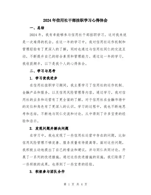 2024年信用社干部挂职学习心得体会