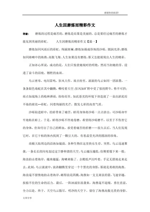 人生因磨炼而精彩作文