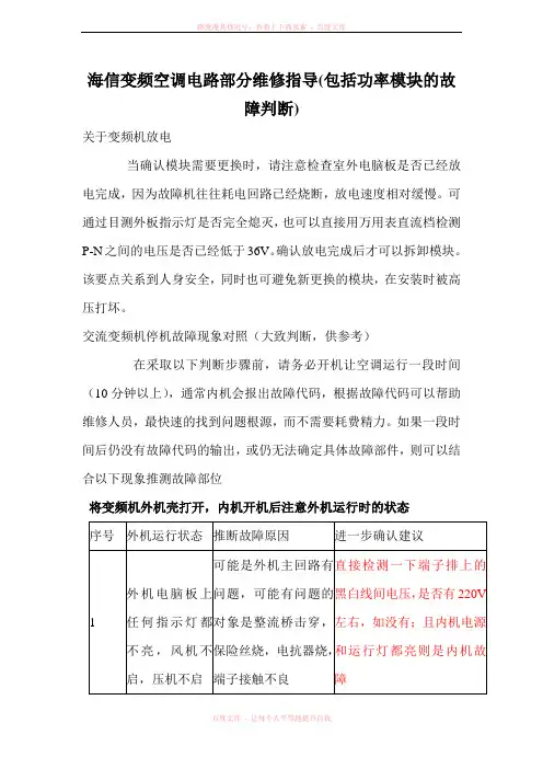 海信变频空调电路部分维修指导(包括功率模块的故障判断)1