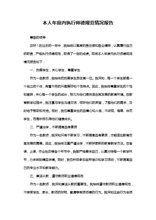本人年度内执行师德规范情况报告