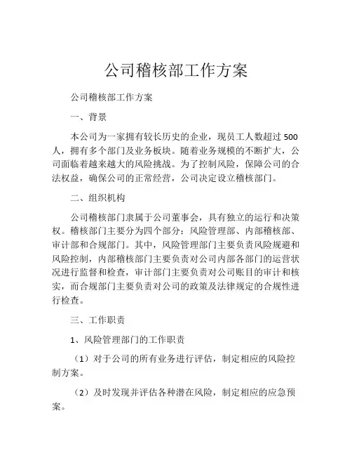 公司稽核部工作方案