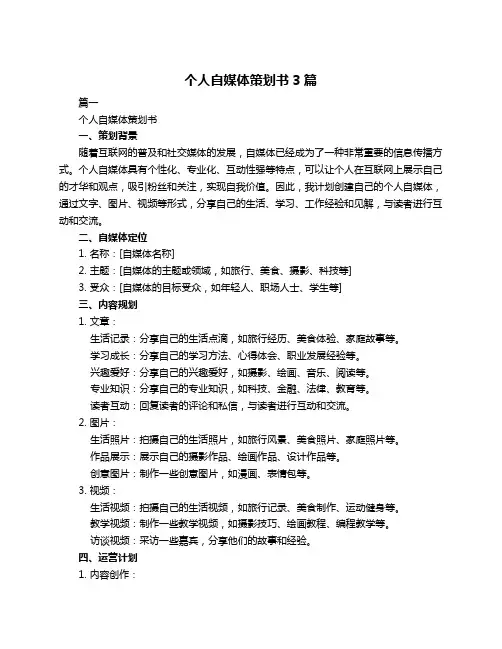个人自媒体策划书3篇