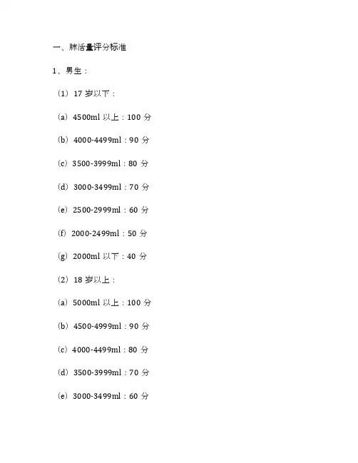 高中国家体测肺活量评分标准