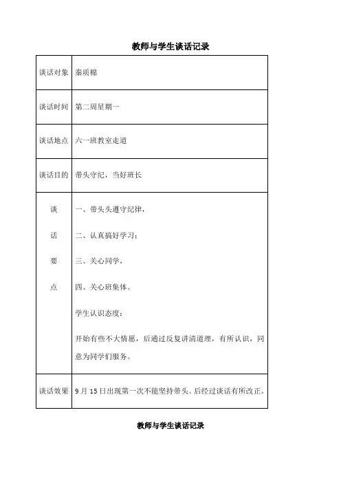 教师与学生谈话记录表