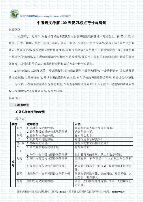 中考语文考前100天复习标点符号与病句