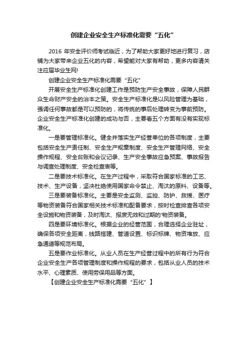 创建企业安全生产标准化需要“五化”