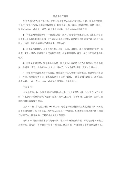 乌龟生活在哪里