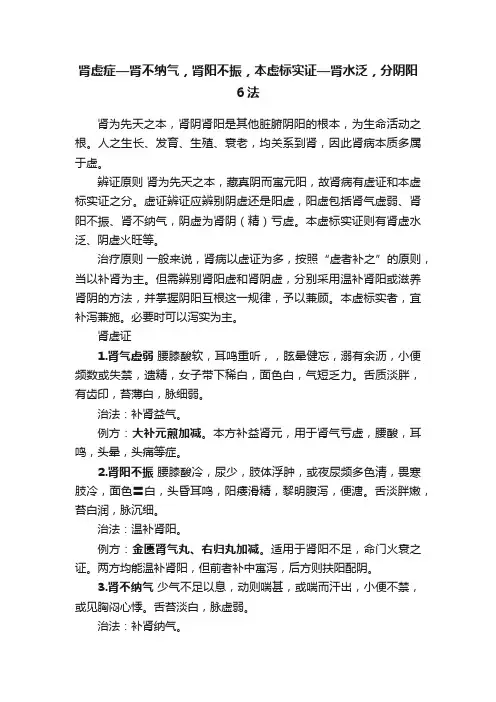 肾虚症—肾不纳气，肾阳不振，本虚标实证—肾水泛，分阴阳6法