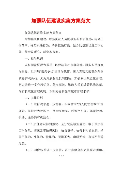 加强队伍建设实施方案范文