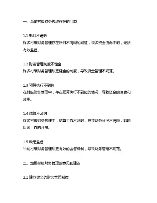 加强村级财务管理的意见和建议