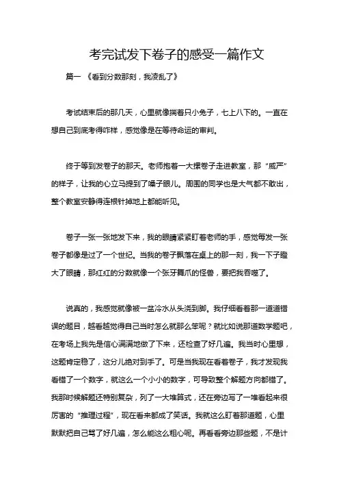 考完试发下卷子的感受一篇作文